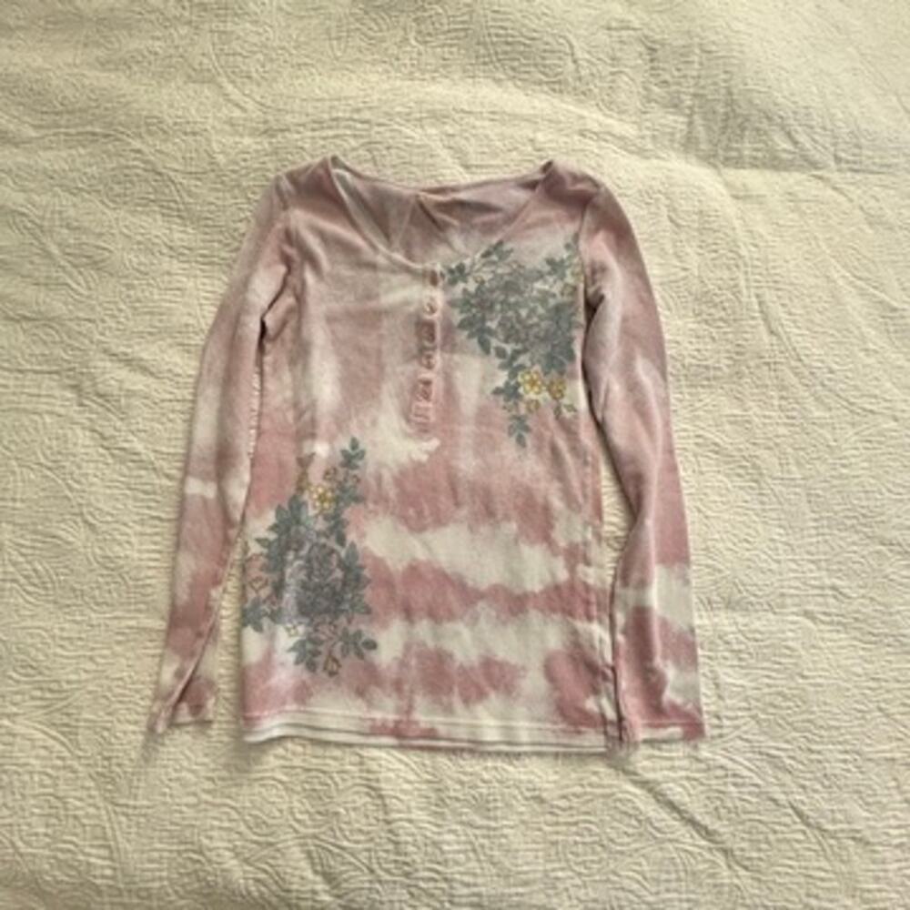 Y2K Reflections Pink and Floral Henley, Small